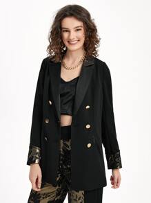 TSUN SHUIN 花卉圖案提花雙排釦西裝外套 - 黑色 - 查看 5