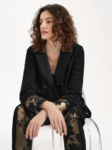 TSUN SHUIN 花卉圖案提花雙排釦西裝外套 - 黑色 - 查看 7