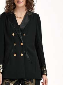 TSUN SHUIN 花卉圖案提花雙排釦西裝外套 - 黑色 - 查看 8