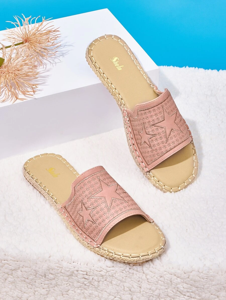Star Embroidery Slide Sandals - Dusty Pink - View 1