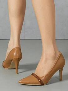 Two Tone Point Toe Stiletto Heeled Court Pumps