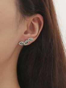 1對女士銅質耳環，鑲嵌方形立方氧化鋯，適合日常佩戴 - 彩色 - 查看 3