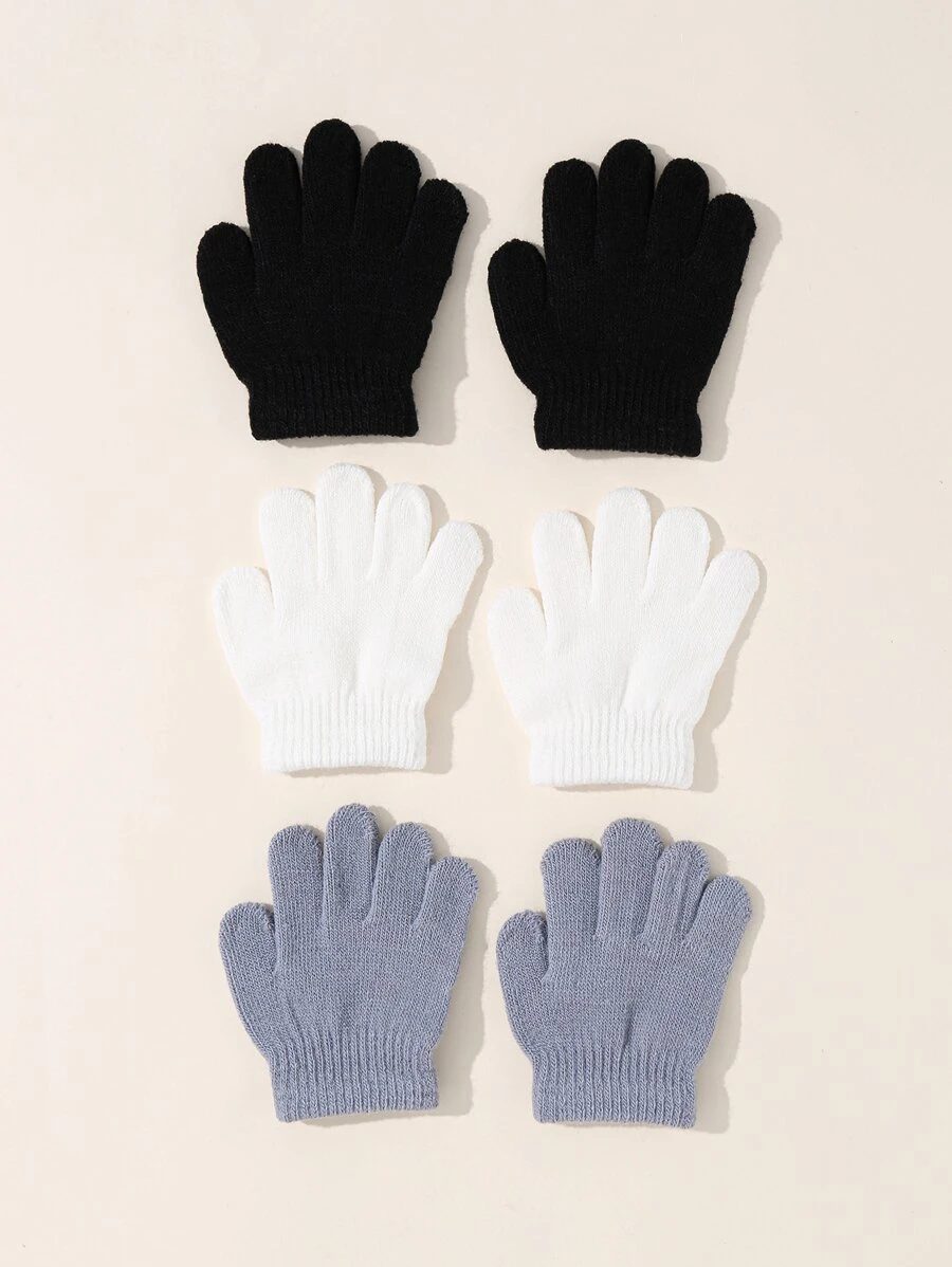 3pairs Baby Solid Knit Gloves - Multicolor - View 1