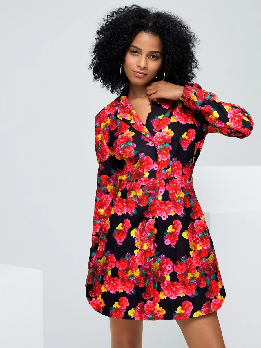 RAGLESS Floral Print Single Breasted Blazer Dress - Multicolor - View 1