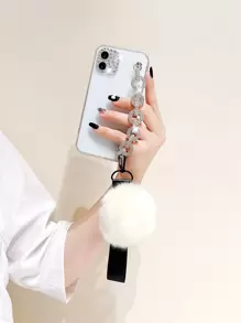 透明手機殼帶水鑽裝飾鏈條手腕帶和手機掛繩 - 無色 - 查看 1