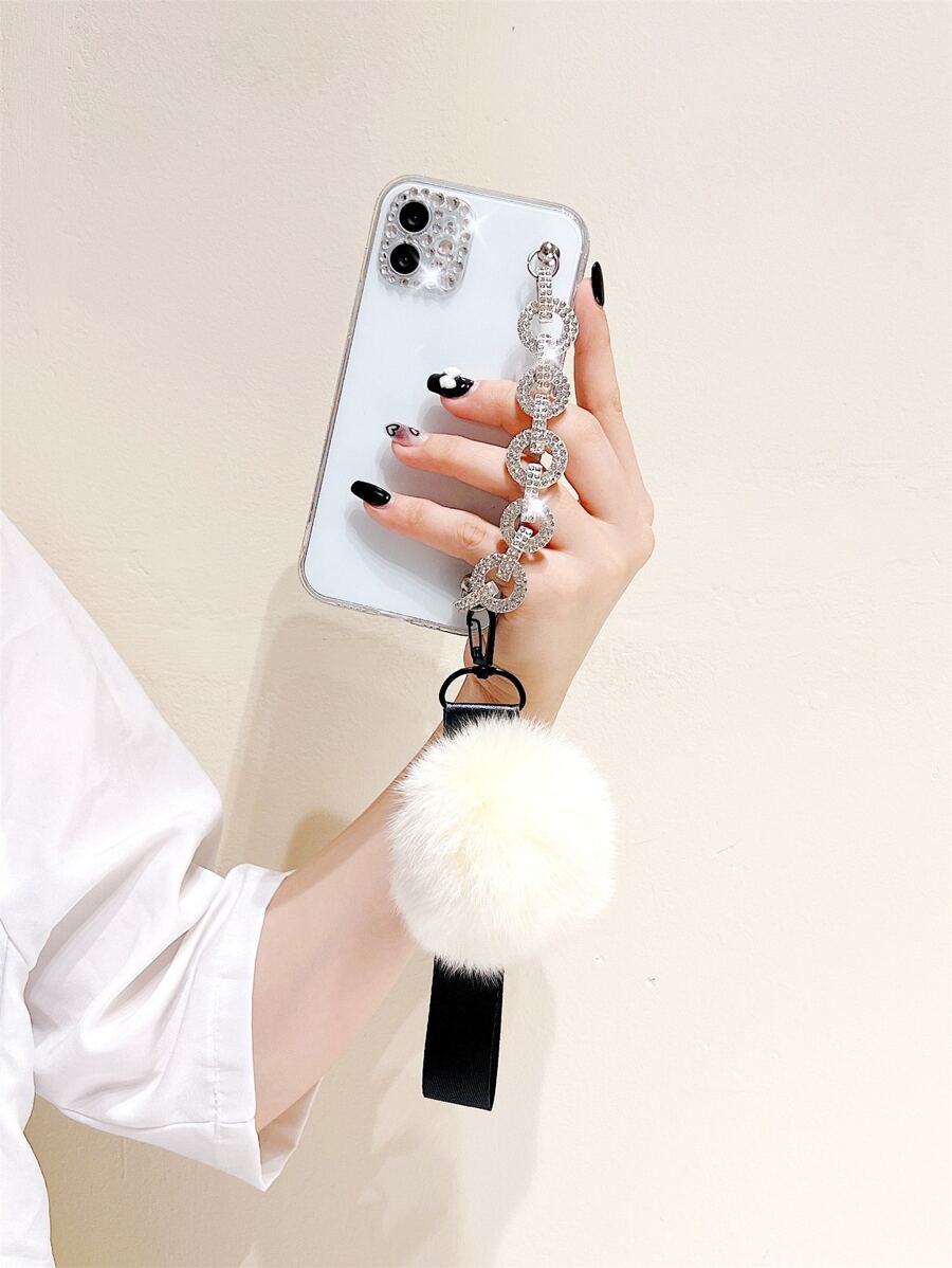 透明手機殼帶水鑽裝飾鏈條手腕帶和手機掛繩 - 無色 - 查看 1