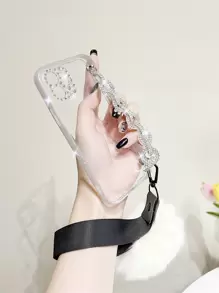 透明手機殼帶水鑽裝飾鏈條手腕帶和手機掛繩 - 無色 - 查看 2