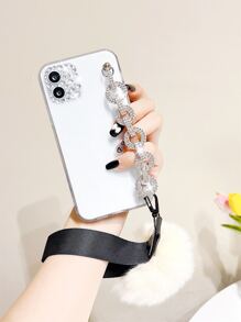 透明手機殼帶水鑽裝飾鏈條手腕帶和手機掛繩 - 無色 - 查看 5