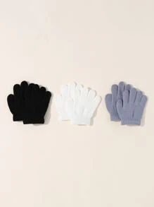 3pairs Baby Solid Knit Gloves - Multicolor - View 3