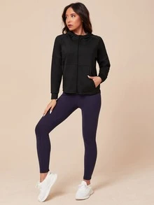 Slant Pockets Raglan Sleeve Hooded Sports Jacket