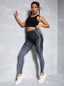 Easithlete Camiseta deportiva ajustada de espalda de nadadora con parte superior recortada sólida - Negro - Ver 6