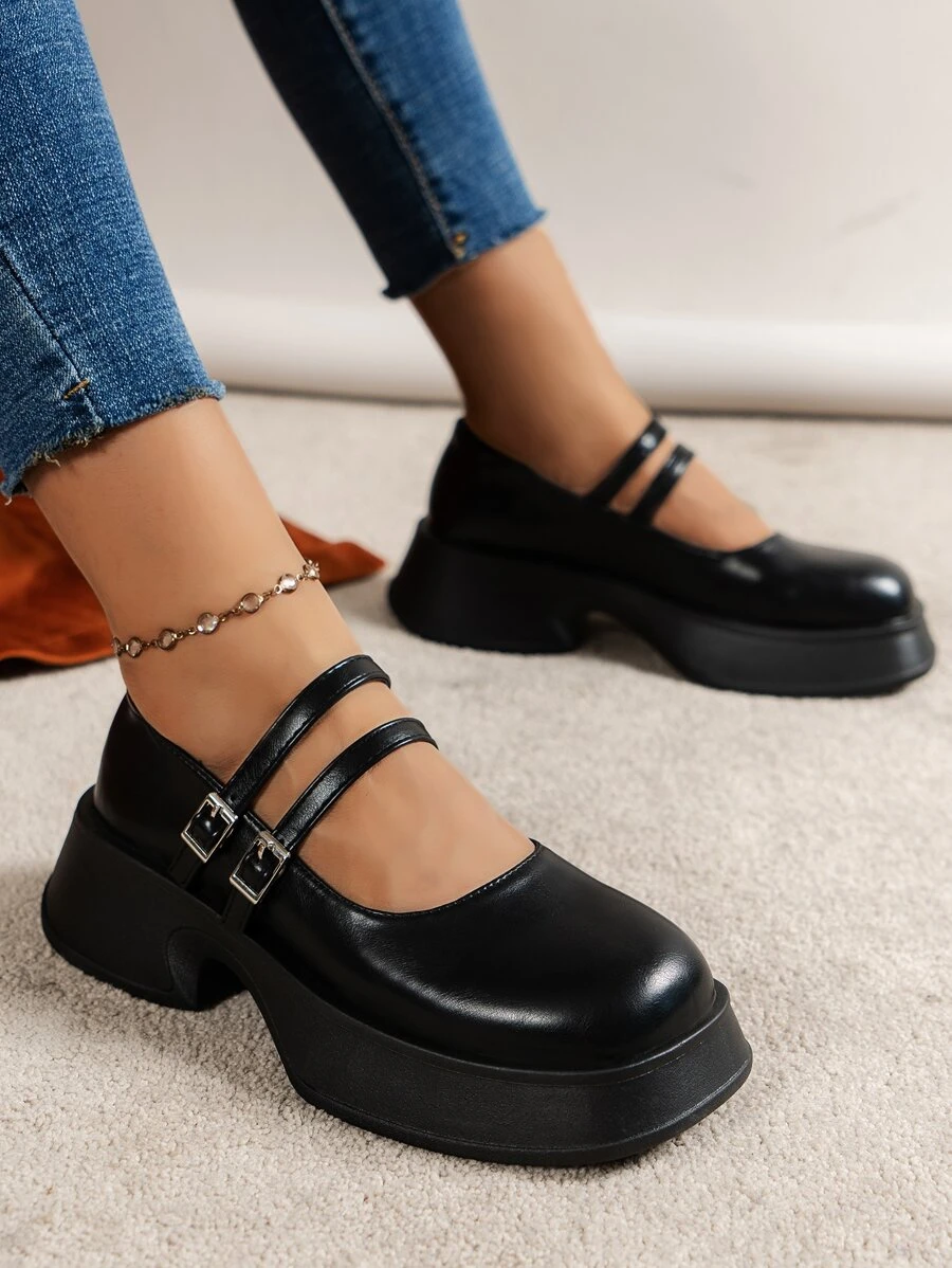 Zapatos mary jane con diseño con hebilla plataforma - Negro - Ver 1