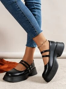 Zapatos mary jane con diseño con hebilla plataforma - Negro - Ver 2