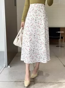 DAZY Allover Floral High Waist Skirt - White - View 3