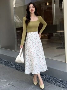 DAZY Allover Floral High Waist Skirt - White - View 5