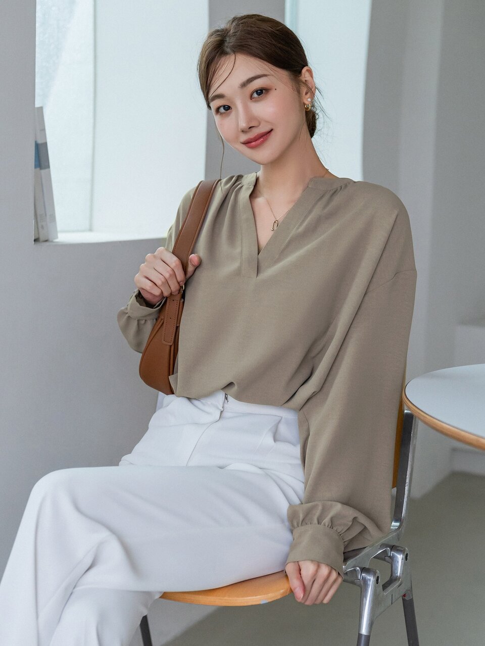 Solid Bishop Sleeve Blouse