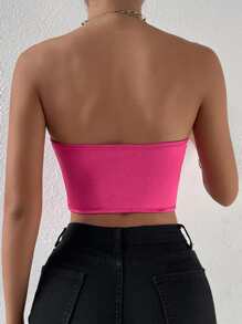 Allurite Solid Hanky Hem Tube Top - Hot Pink - View 2