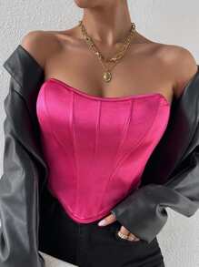 Allurite Solid Hanky Hem Tube Top - Hot Pink - View 3