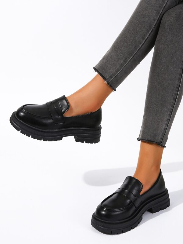 Minimalist SlipOn Flatform Penny Loafers SHEIN USA
