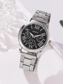 1pc Round Pointer Quartz Watch & 1pc Bracelet - Silver - View 3