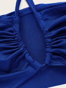 SHEIN ICON Two Piece Tie Back Halter Top & Twist Front Skirt - Royal Blue - View 4