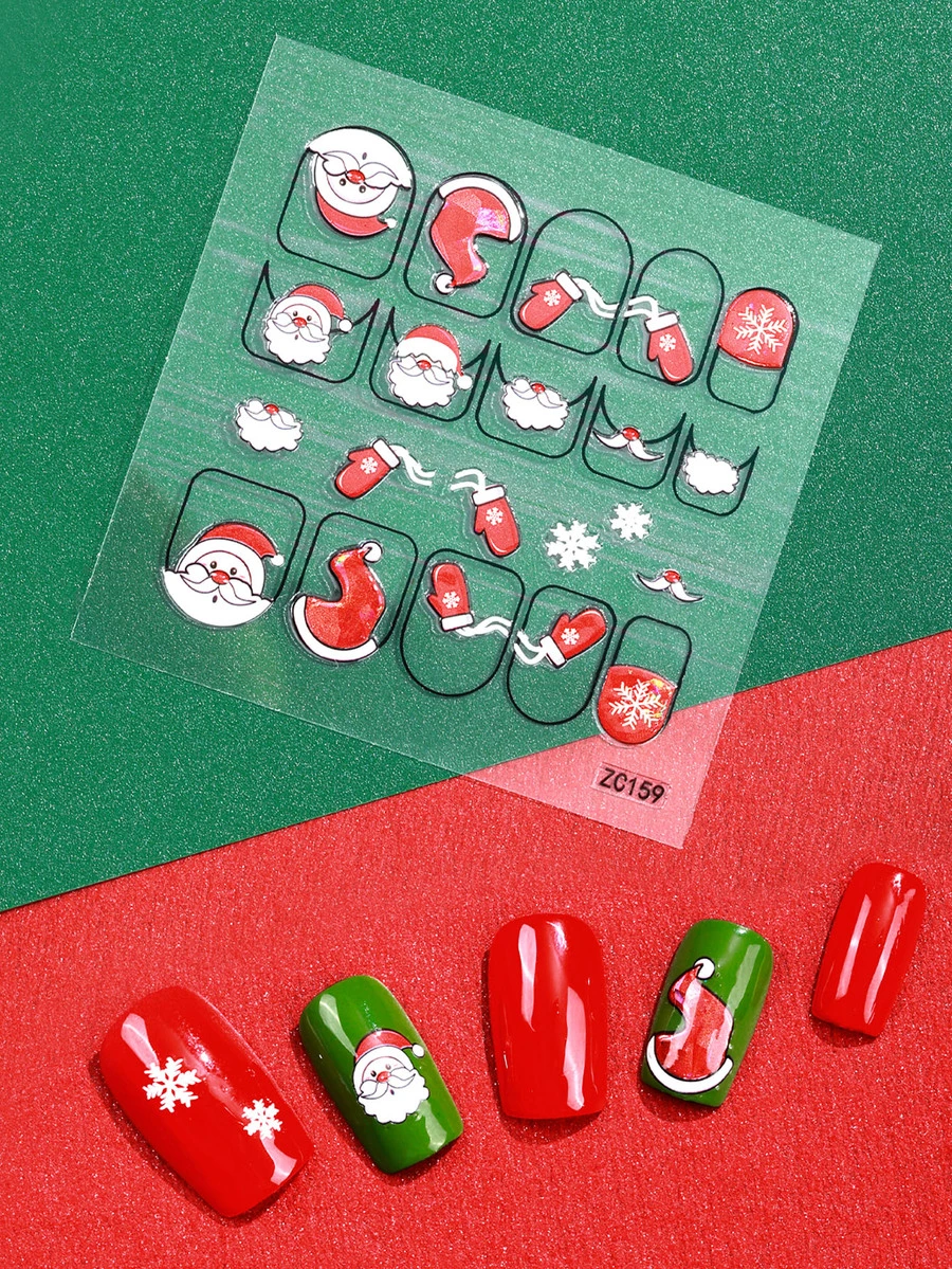 Beauty Sticker Christmas 1sheet Santa Claus Print Nail Art Sticker - Multicolor - View 1