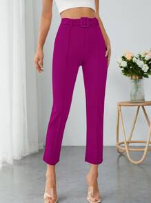 SHEIN PETITE Quần nữ Thắt lưng màu trơn Thanh lịch - Màu đỏ tím - Xem 1