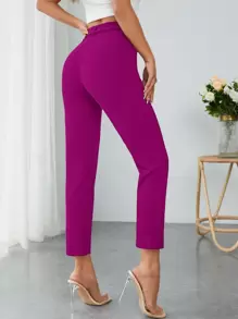 SHEIN PETITE Quần nữ Thắt lưng màu trơn Thanh lịch - Màu đỏ tím - Xem 2