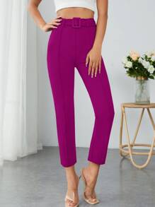 SHEIN PETITE Quần nữ Thắt lưng màu trơn Thanh lịch - Màu đỏ tím - Xem 3