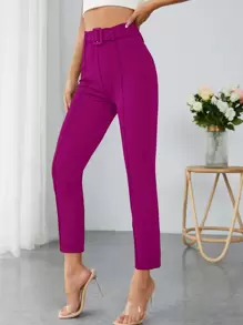SHEIN PETITE Quần nữ Thắt lưng màu trơn Thanh lịch - Màu đỏ tím - Xem 4