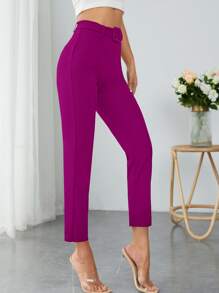 SHEIN PETITE Quần nữ Thắt lưng màu trơn Thanh lịch - Màu đỏ tím - Xem 5