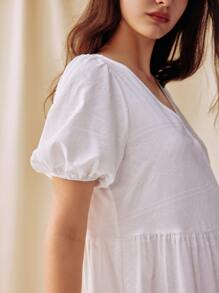 LUVLETTE 泡泡袖側打結睡裙 - 白色 - 查看 3