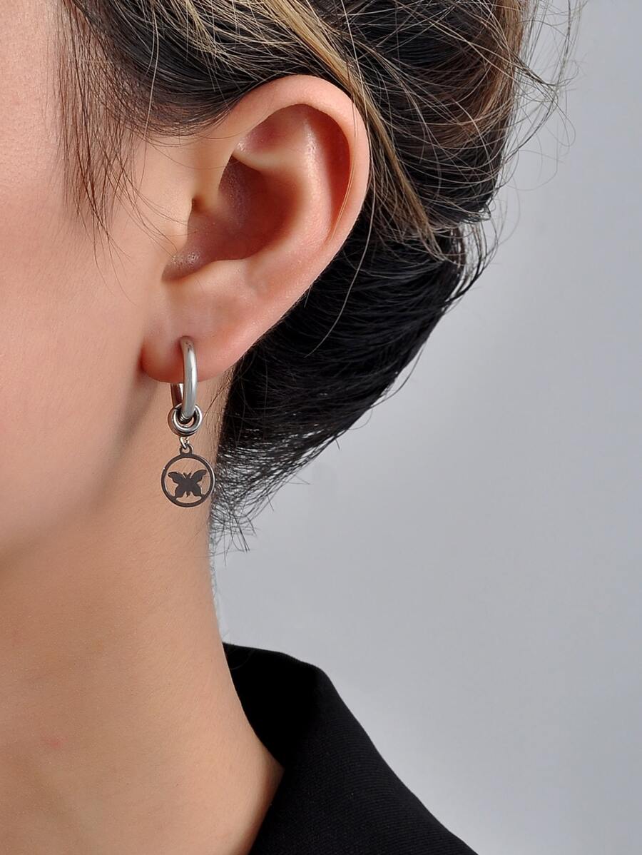 Butterfly Decor Round Drop Earrings