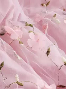 SHEIN MOD Đầm Đề can Thêu Viên lá sen Dây kéo Nơ bướm lớn Hoa Hấp dẫn - Hồng - Xem 7