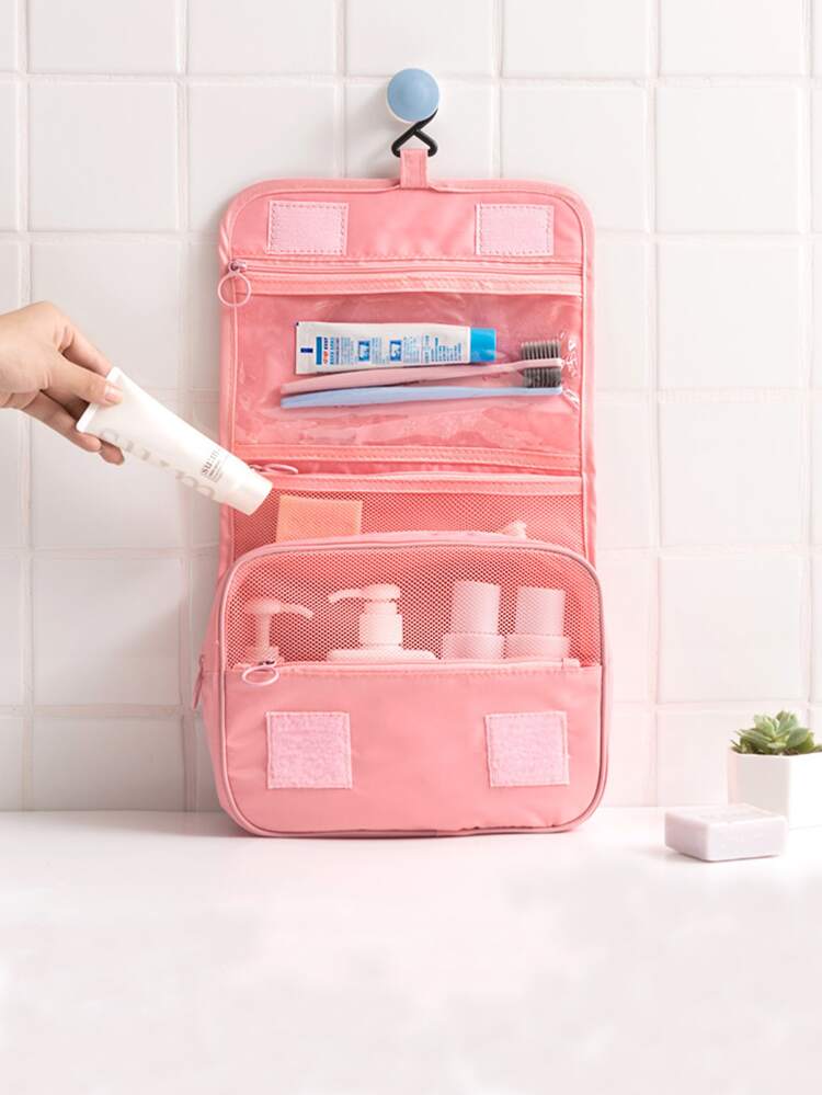 Bolsa de maquillaje sólida con gancho, elementos esenciales de viaje - Rosa - Añade 5