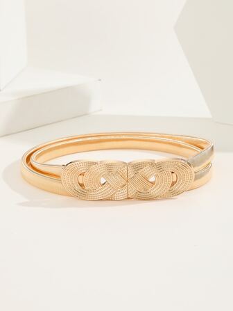 Party 1pc Women Gold Textured Buckle Spring Belt Summer, School