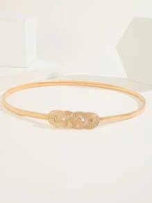 Party 1pc Women Gold Textured Buckle Spring Belt Summer, School Fall, Autumn, Halloween - Gold - View 2