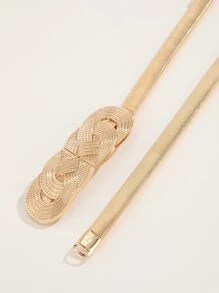 Party 1pc Women Gold Textured Buckle Spring Belt Summer, School Fall, Autumn, Halloween - Gold - View 3