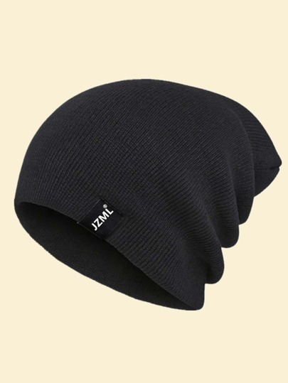 JZML Men Letter Label Decor Beanie For Daily Life And Outdoor Casual Fall Outfit