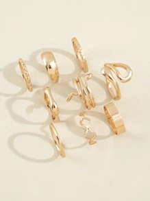 9 piezas Anillo con diseño de diamante de imitación con diseño de serpiente - Amarillo Oro - Ver 2