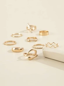 9 piezas Anillo con diseño de diamante de imitación con diseño de serpiente - Amarillo Oro - Ver 5