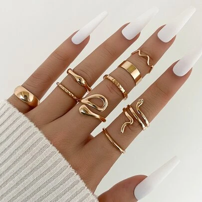 9pcs Rhinestone Decor Snake Design Ring