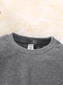 Đứa bé trai Tay áo tương phản Áo len & Quần nỉ - Xám - Xem 4