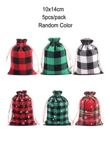 隨機顏色聖誕格子禮物包裝袋 5 件 - 彩色 - 查看 3