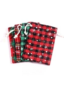 隨機顏色聖誕格子禮物包裝袋 5 件 - 彩色 - 查看 4