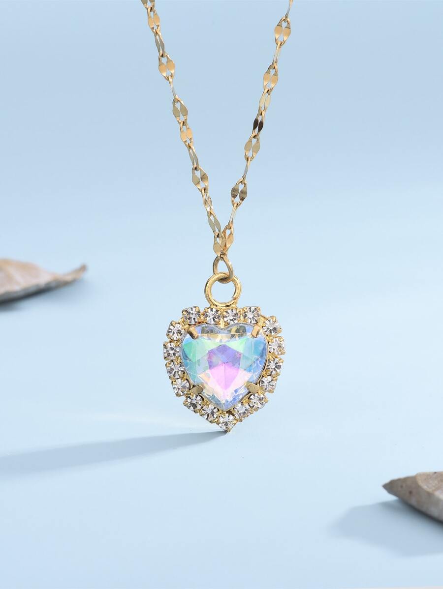 Vòng cổ quyến rũ trái tim rhinestone - Vàng - Xem 1