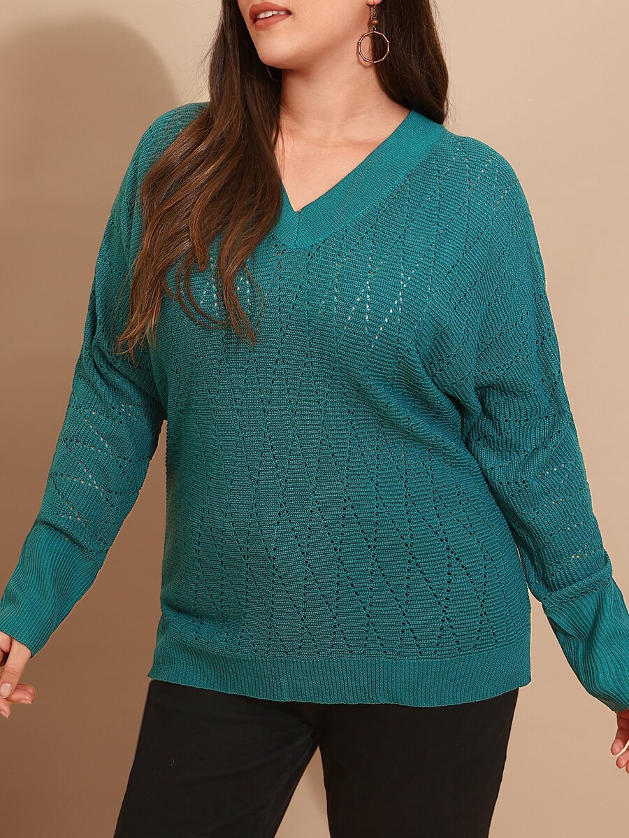 EMERY ROSE Jersey de manga murciélago de punto de malla - Azul Cadete - Ver 1