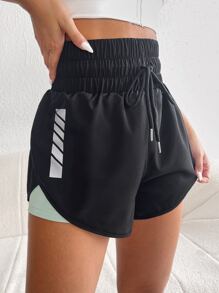 Powerista Drawstring Waist 2 In 1 Sports Shorts With Phone Pocket Drawstring Shorts - Black - View 1