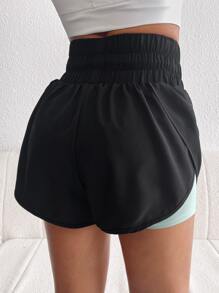 Powerista Drawstring Waist 2 In 1 Sports Shorts With Phone Pocket Drawstring Shorts - Black - View 2