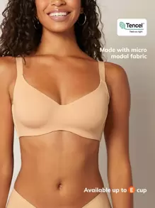 LUVLETTE Natural Balconette T-Shirt Bra Wireless Bra - Khaki - View 2